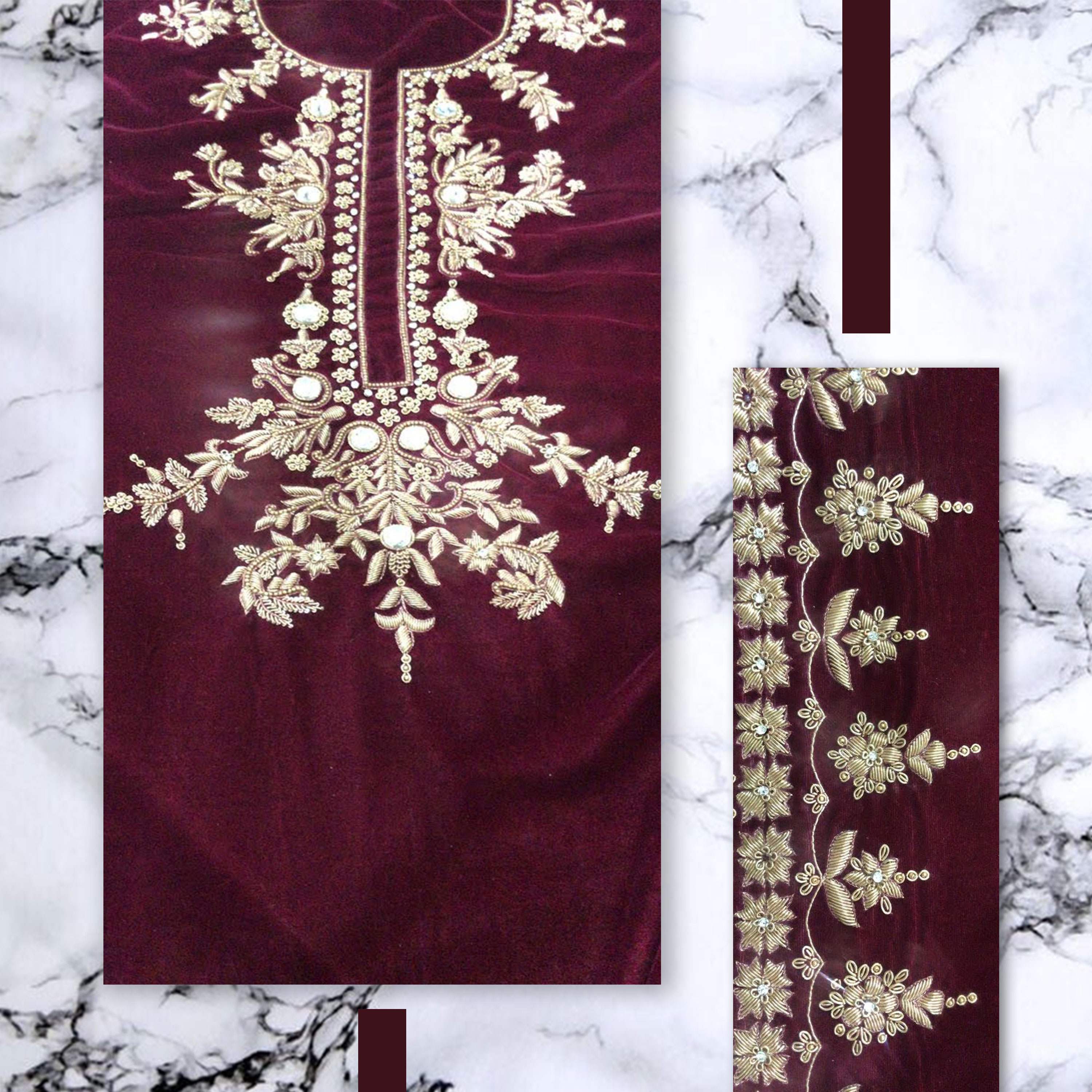 Velvet Elegance: A Net Dupatta with Zardozi and Moti Work