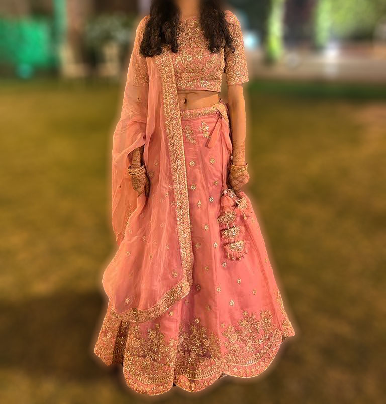 Peach Pink Hand Embroidered Lehenga Set Design by SWATI UBROI at Pernia's  Pop Up Shop 2024